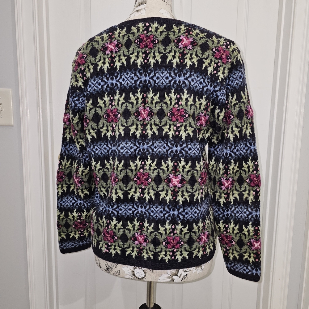 Vintage Talbots Navy Floral Knot Cardigan Sweater, Size SP - Picture 5 of 11